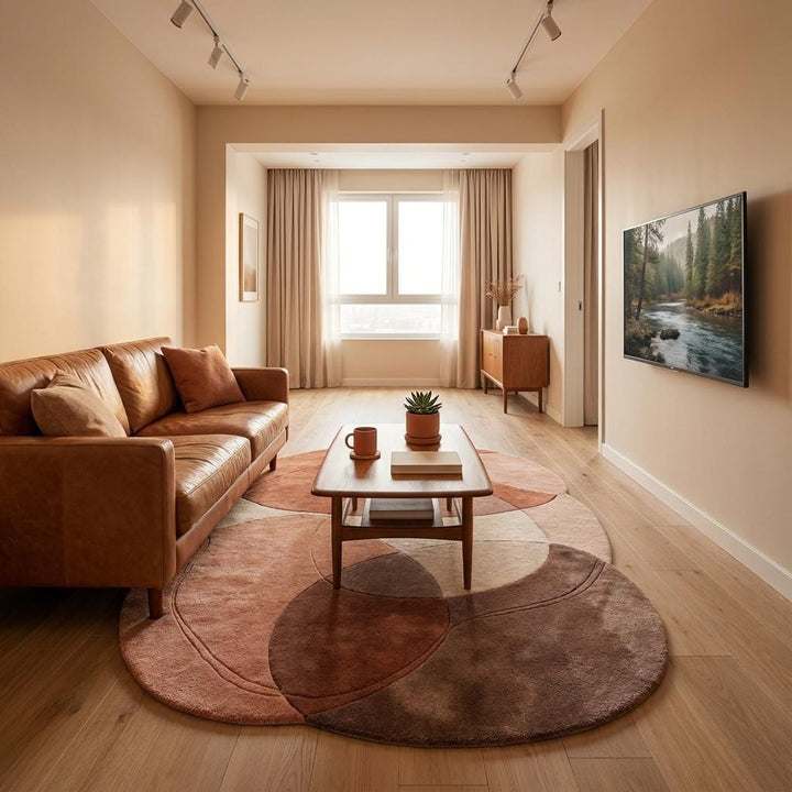 Translation missing: es.Abstract Hand Tufted Wool Rug, Organic Modern Area Rug for Living Room in Blush &amp; Terracotta __etsy:8065998377