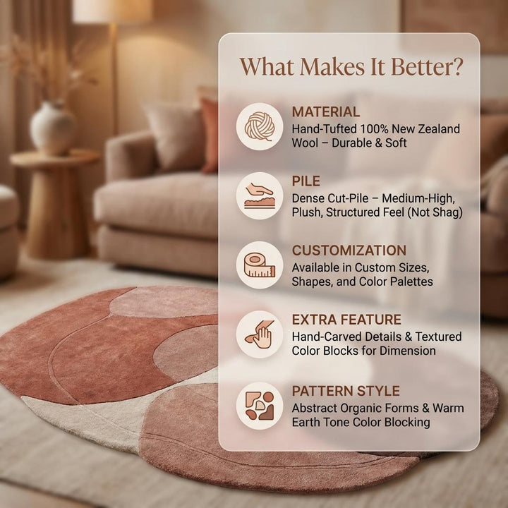 Translation missing: es.Abstract Hand Tufted Wool Rug, Organic Modern Area Rug for Living Room in Blush &amp; Terracotta __etsy:8018081230