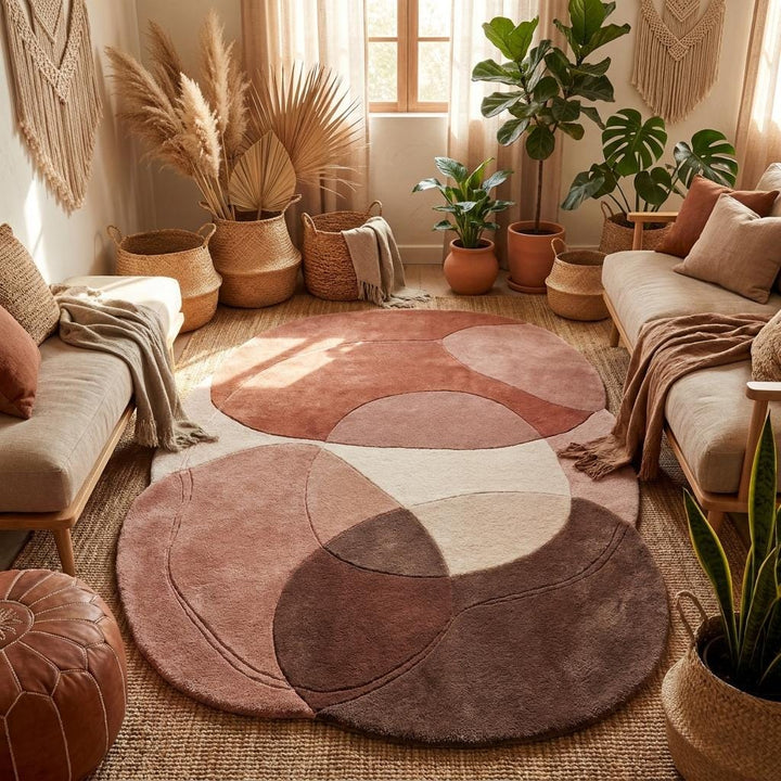 Translation missing: es.Contemporary wool area rug featuring earthy pink and mocha tones ideal for living room, bedroom, or creative studio styling __etsy:8065998381