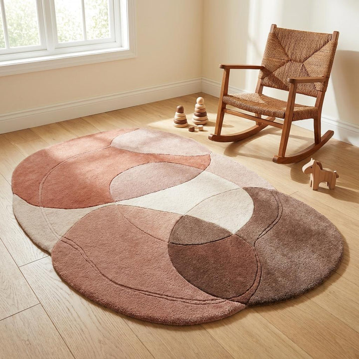 Translation missing: es.Artistic modern wool rug with layered abstract shapes in warm neutral colors adding softness and texture to luxury interiors __etsy:8018081188