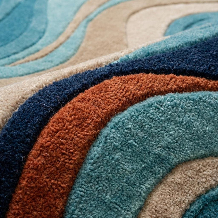Translation missing: es.Abstract Hand Tufted Wool Rug, Organic Modern Wave Rug for Living Room, Sculpted Blue Area Carpet __etsy:8054088579