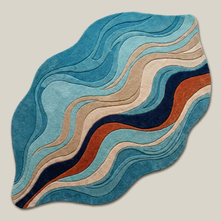 Translation missing: es.Organic modern area rug with artistic flowing lines placed beside a boucle accent chair in a warm contemporary interior __etsy:8006170438