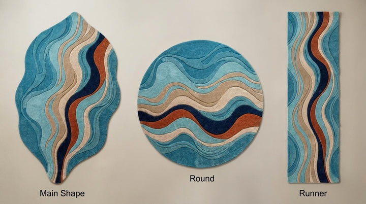 Translation missing: es.Irregular shaped rug available in rectangle, round, and runner hallway options featuring abstract wave-inspired modern design __etsy:8054088471