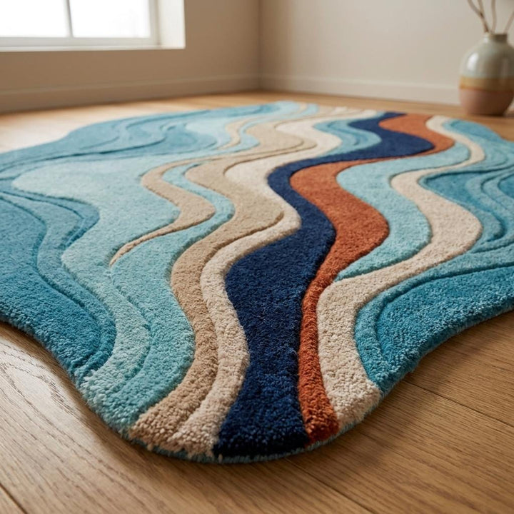 Translation missing: es.Designer-inspired wool area rug for bedroom or living room featuring soft sculpted edges and modern abstract styling __etsy:8054088469