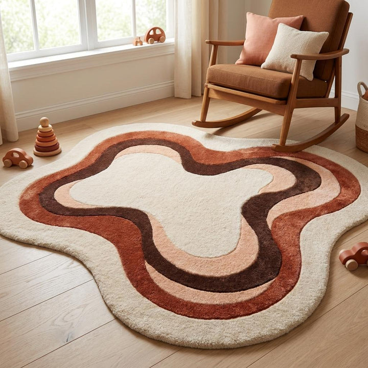 Translation missing: es.Artistic abstract floor rug with layered earth-tone pattern crafted for modern homes seeking handmade quality and comfort __etsy:7994283490