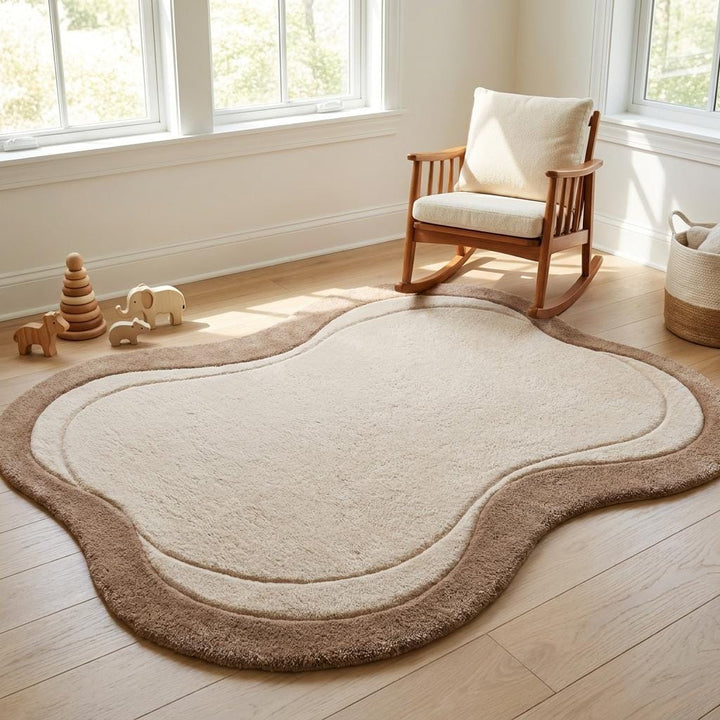 Translation missing: es.Soft plush handmade area rug with layered organic design ideal for bedroom, lounge, or reading corner __etsy:8074294641