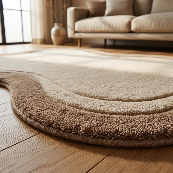 Translation missing: es.Abstract Hand Tufted Wool Rug, Sculpted Organic Beige Rug for Minimalist Modern Interiors __etsy:8026380888