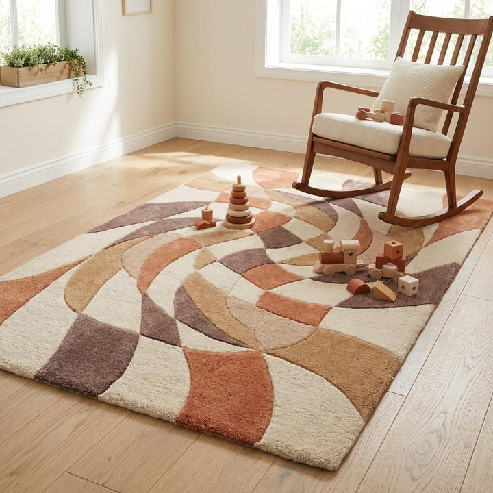 Translation missing: es.Abstract Hand Tufted Wool Rug for Living Room, Modern Geometric Area Rug, Neutral Contemporary Decor __etsy:8000463374