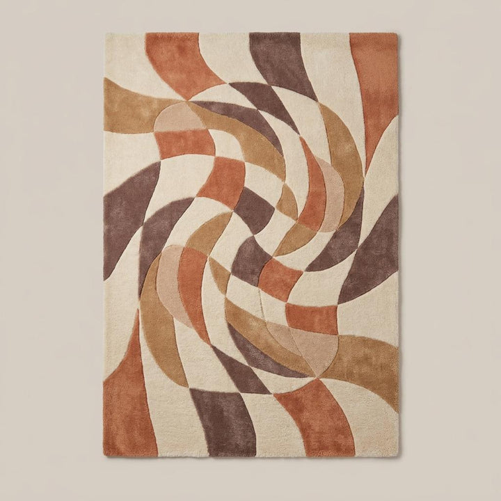 Translation missing: es.Contemporary terracotta and ivory abstract wool rug placed beneath accent chair in cozy modern interior __etsy:8000463318