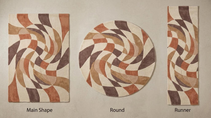 Translation missing: es.Rectangle abstract rug design available in round and runner hallway sizes with geometric layered curves __etsy:8000463312