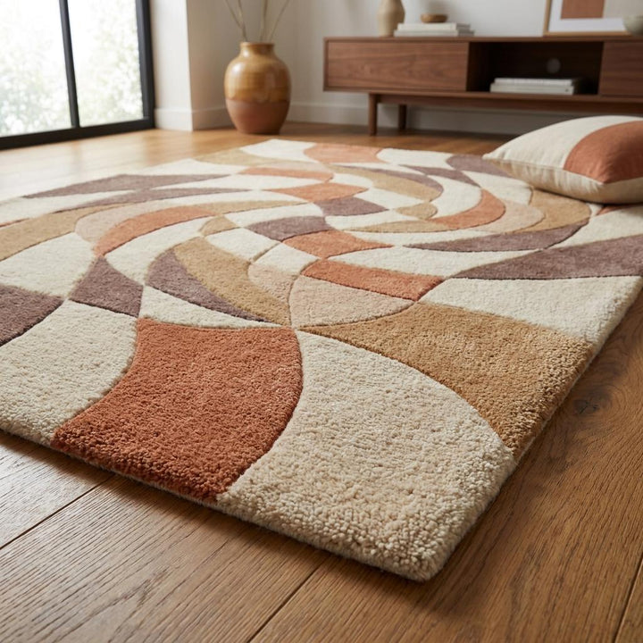 Translation missing: es.Modern artisan wool rug in warm beige terracotta and mocha tones for contemporary bedroom or office styling __etsy:8048393597