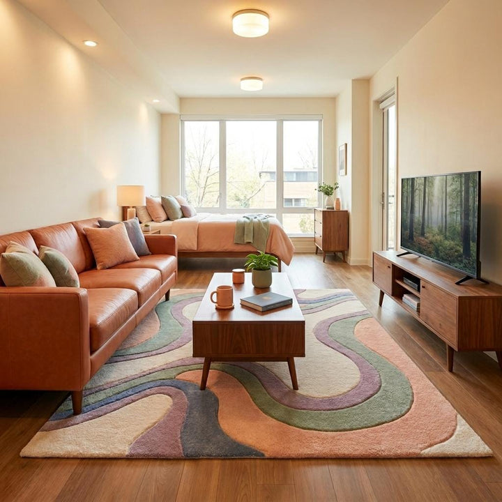 Translation missing: es.Artistic organic shape rug with soft curves adding movement to minimalist interior __etsy:7988512006