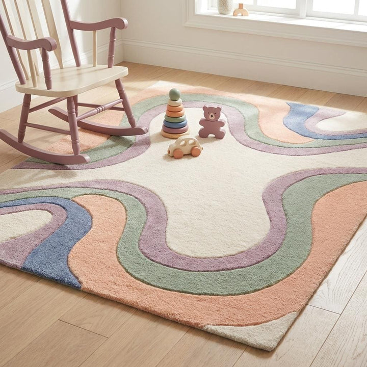 Translation missing: es.Abstract Hand Tufted Wool Rug for Living Room, Modern Organic Shape Pastel Area Rug __etsy:7988512104