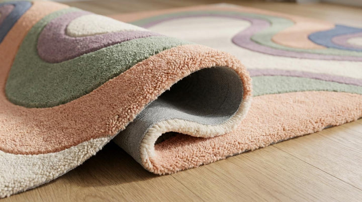 Translation missing: es.Abstract Hand Tufted Wool Rug for Living Room, Modern Organic Shape Pastel Area Rug __etsy:7988512096