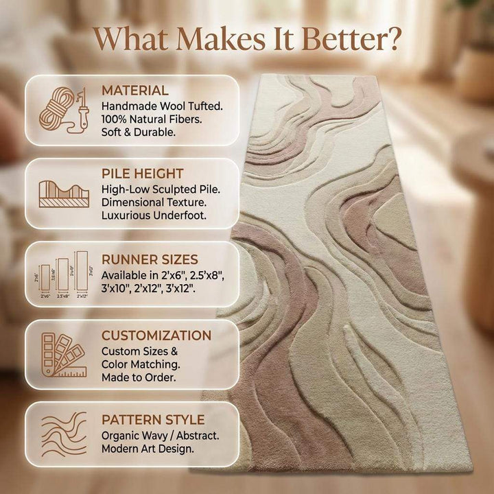 Translation missing: es.Abstract Neutral Runner Rug, Modern Hand Tufted Carpet for Kitchen Hallway
