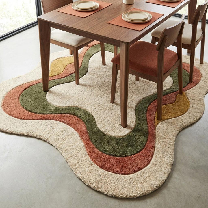 Translation missing: en.Abstract Organic Shaped Area Rug, Modern Boho Cream Plush Carpet Decor