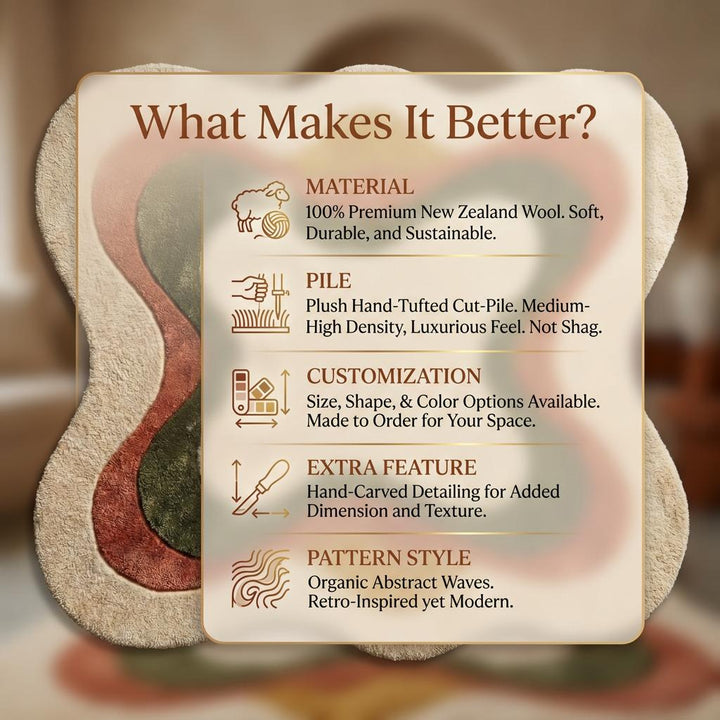 Translation missing: en.Abstract Organic Shaped Area Rug, Modern Boho Cream Plush Carpet Decor