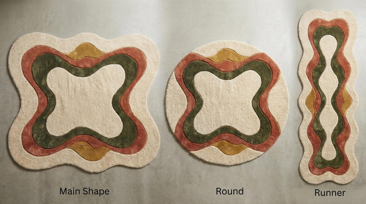 Translation missing: en.Abstract Organic Shaped Area Rug, Modern Boho Cream Plush Carpet Decor