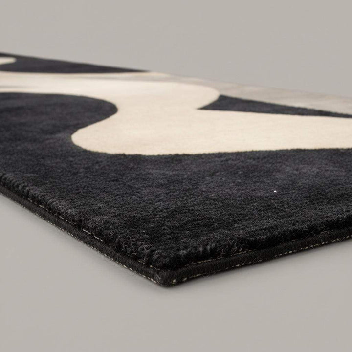 Translation missing: es.Abstract Runner Rug, Modern Black Ivory Hallway Carpet, Mid Century Handmade Wool Rug