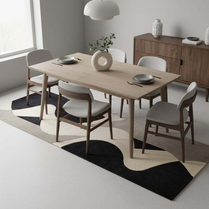 Translation missing: es.Abstract Runner Rug, Modern Black Ivory Hallway Carpet, Mid Century Handmade Wool Rug