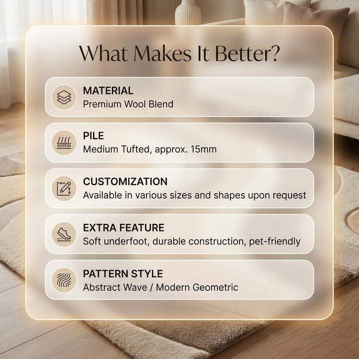 Translation missing: es.Abstract Wavy Area Rug, Neutral Beige Sculpted Modern Carpet