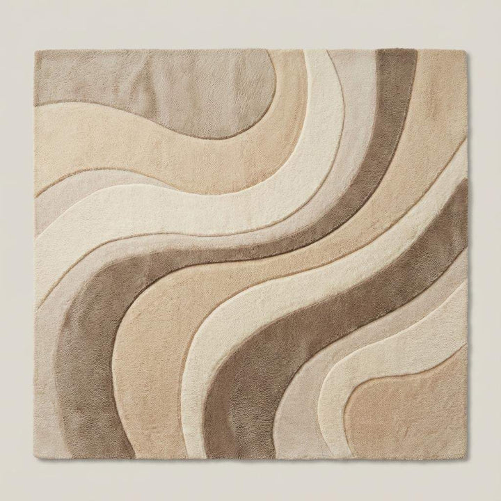 Translation missing: es.Sculpted abstract rug with flowing curved lines in soft neutral colors, ideal mid century modern living room rug