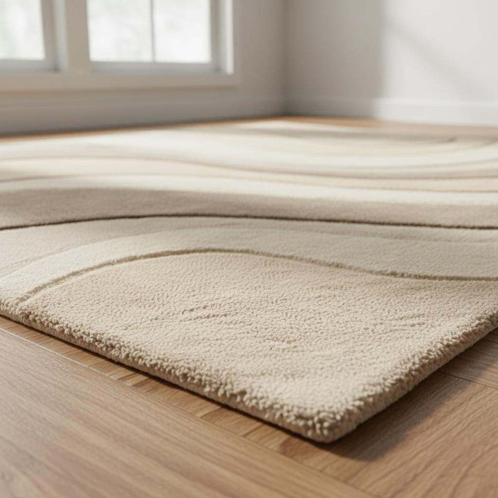 Translation missing: es.Abstract Wavy Area Rug, Neutral Beige Sculpted Modern Carpet