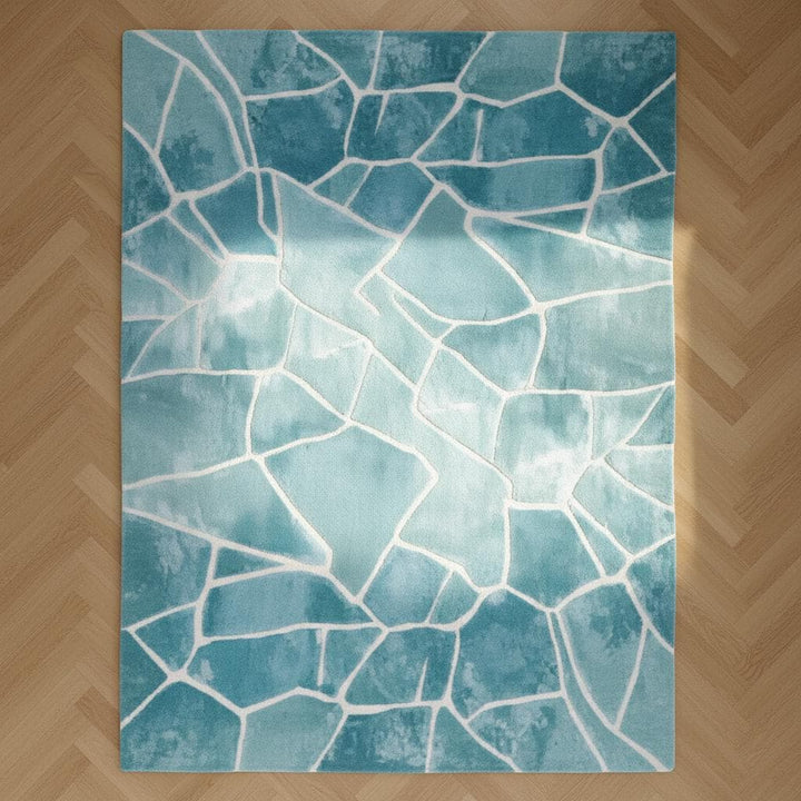 Translation missing: es.Aqua Blue Abstract Rug: Modern Ocean Wave Area Carpet