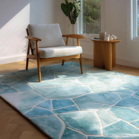 Translation missing: es.Aqua Blue Abstract Rug: Modern Ocean Wave Area Carpet