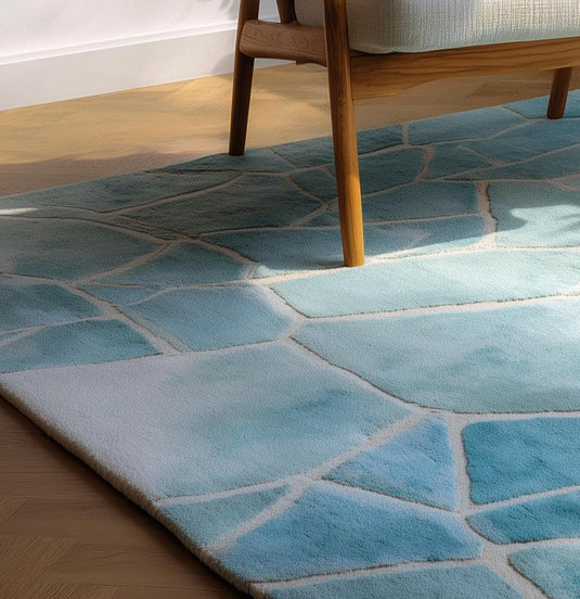 Translation missing: es.Aqua Blue Abstract Rug: Modern Ocean Wave Area Carpet