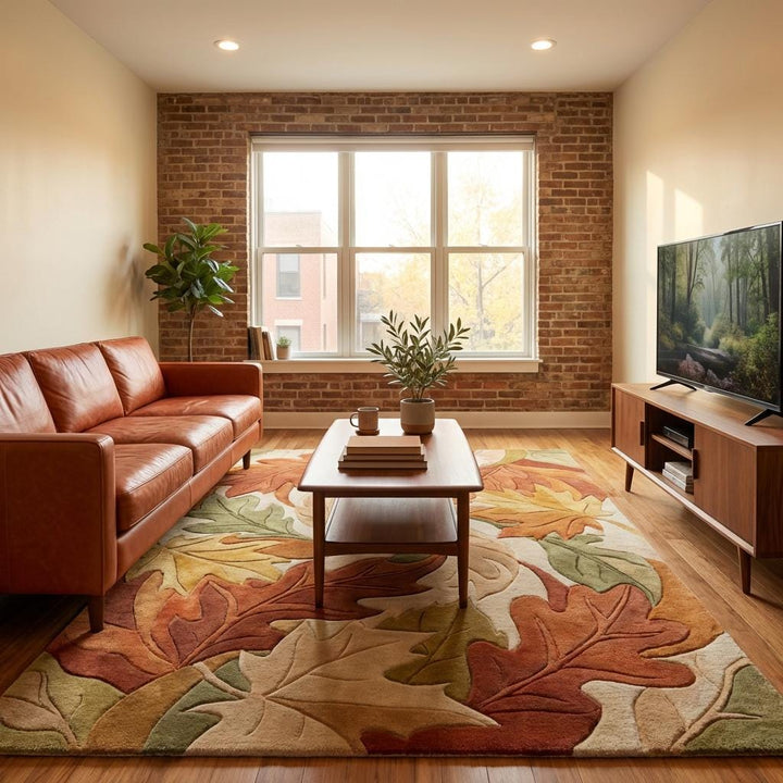 Translation missing: es.Autumn Leaf Area Rug, Hand Tufted Fall Living Room Carpet, Cozy Nature Decor, Rustic Modern Floor Rug