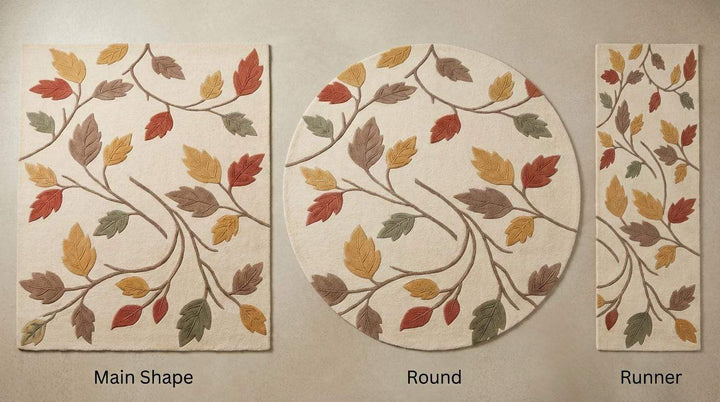 Translation missing: es.Autumn Leaves Area Rug, Modern Botanical Wool Living Room Carpet, Neutral Ivory Fall Decor , Cozy Nursery Rug, Nature Inspired Home Accent