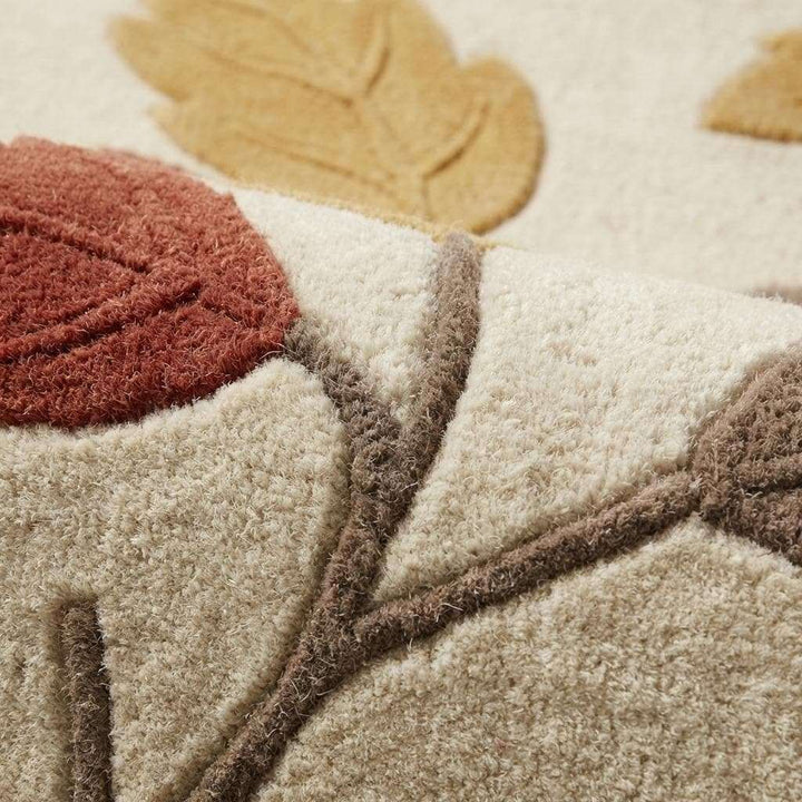Translation missing: es.Autumn Leaves Area Rug, Modern Botanical Wool Living Room Carpet, Neutral Ivory Fall Decor , Cozy Nursery Rug, Nature Inspired Home Accent
