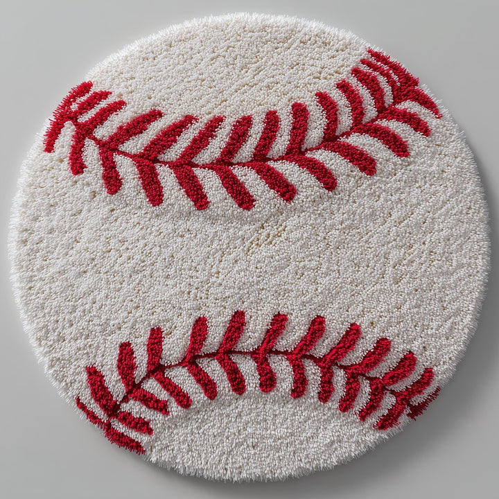 Translation missing: es.Hand-tufted round baseball rug with red stitching, soft and durable kids sports theme carpet