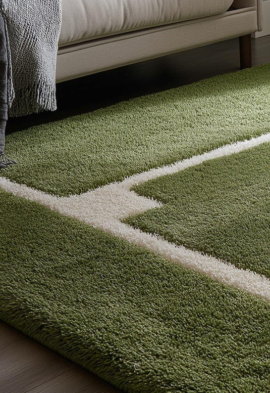 Translation missing: es.Handmade green baseball field wool rug for kids playroom and living room decor