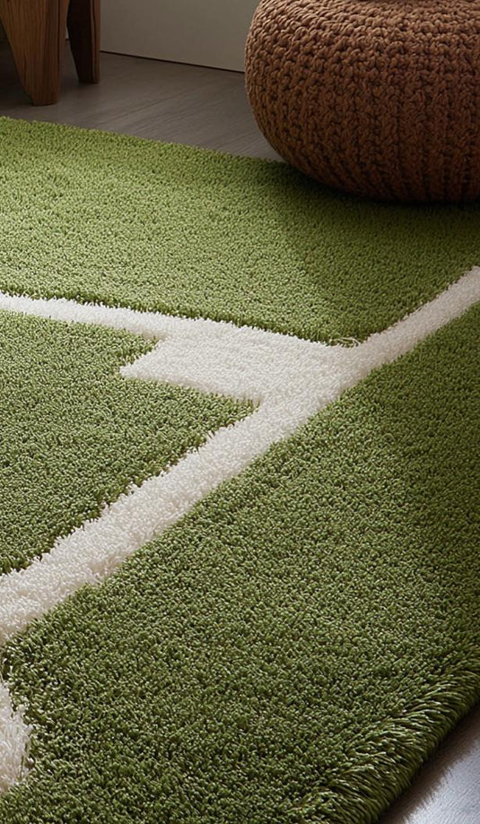 Translation missing: es.Handmade green baseball field wool rug for kids playroom and modern living room decor