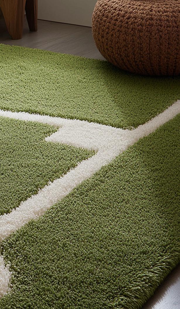 Translation missing: en.Handmade green baseball field wool rug for kids playroom and modern living room decor