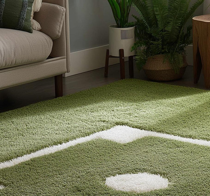Translation missing: en.Handmade green baseball field wool rug for kids playroom and living room decor