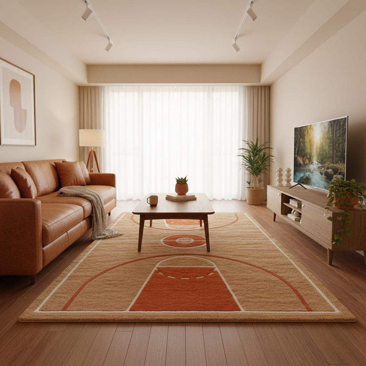 Translation missing: es.Hand-tufted style basketball rug displaying precise line work and plush surface designed for comfort and play