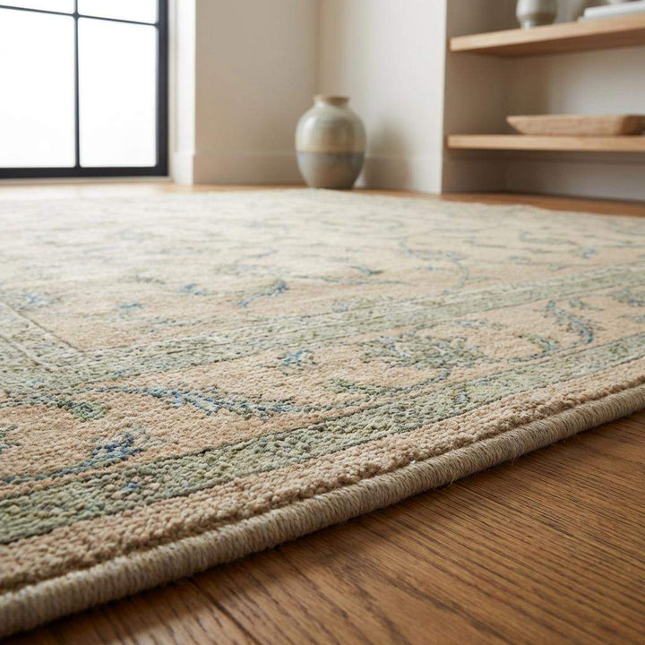 Translation missing: es.Beige Sage Floral Vine Pattern Hand Knotted Area Rug