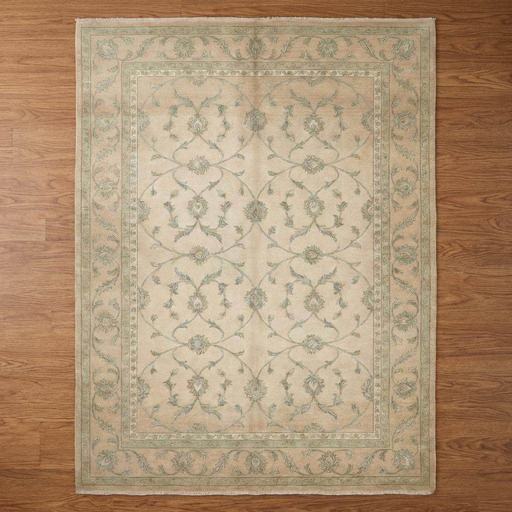 Translation missing: es.Beige Sage Floral Vine Pattern Hand Knotted Area Rug