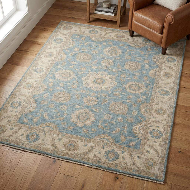 Translation missing: en.Blue Oushak Floral Hand Knotted Area Rug for Living Room