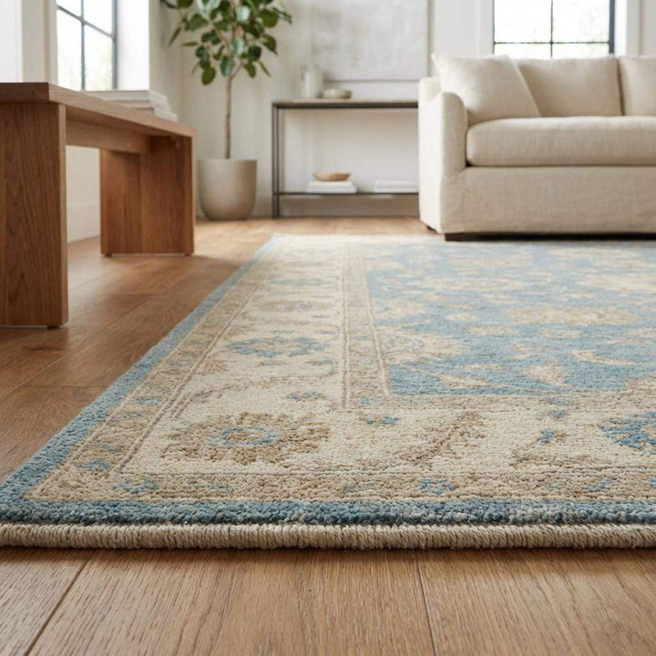Translation missing: en.Blue Oushak Floral Hand Knotted Area Rug for Living Room
