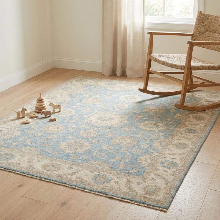 Translation missing: en.Blue Oushak Floral Hand Knotted Area Rug for Living Room