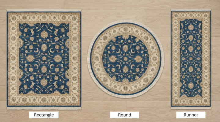 Translation missing: en.Blue Oushak Hand Knotted Wool Area Rug Floral Design