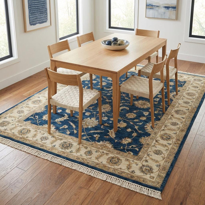 Translation missing: en.Blue Oushak Hand Knotted Wool Area Rug Floral Design