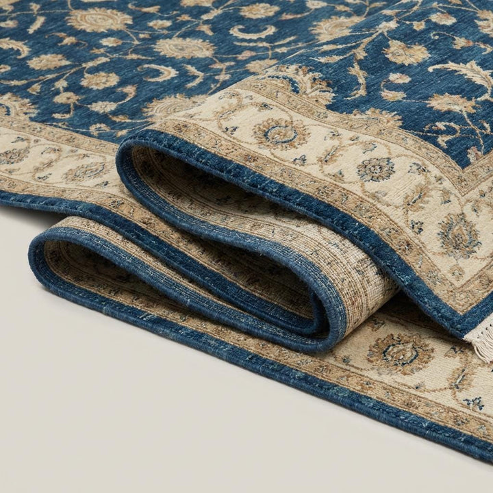 Translation missing: en.Blue Oushak Hand Knotted Wool Area Rug Floral Design