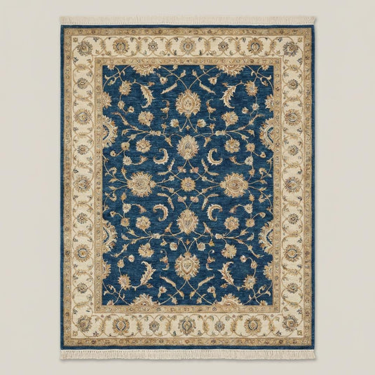 Translation missing: fr.Blue Oushak Hand Knotted Wool Area Rug Floral Design