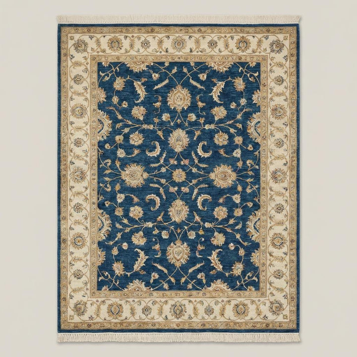 Translation missing: en.Blue Oushak Hand Knotted Wool Area Rug Floral Design