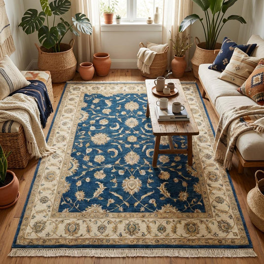 Translation missing: fr.Handmade wool area rug featuring classic Turkish floral vine design